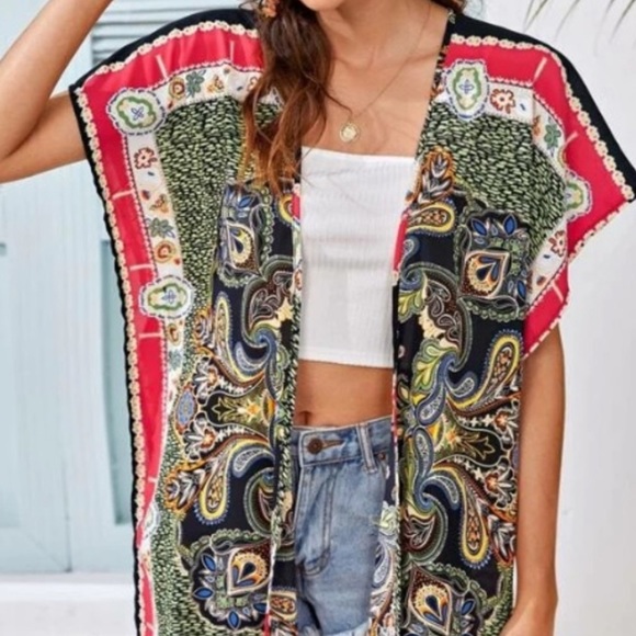 Gorgeous TRIBAL Print Kimono, SPLIT SIDES Open Front Shirt - Picture 3 of 8